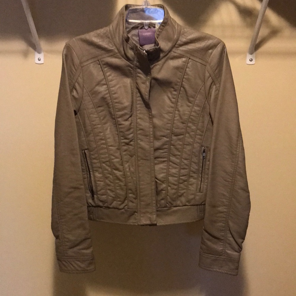 Taupe Faux Leather Bomber Jacket